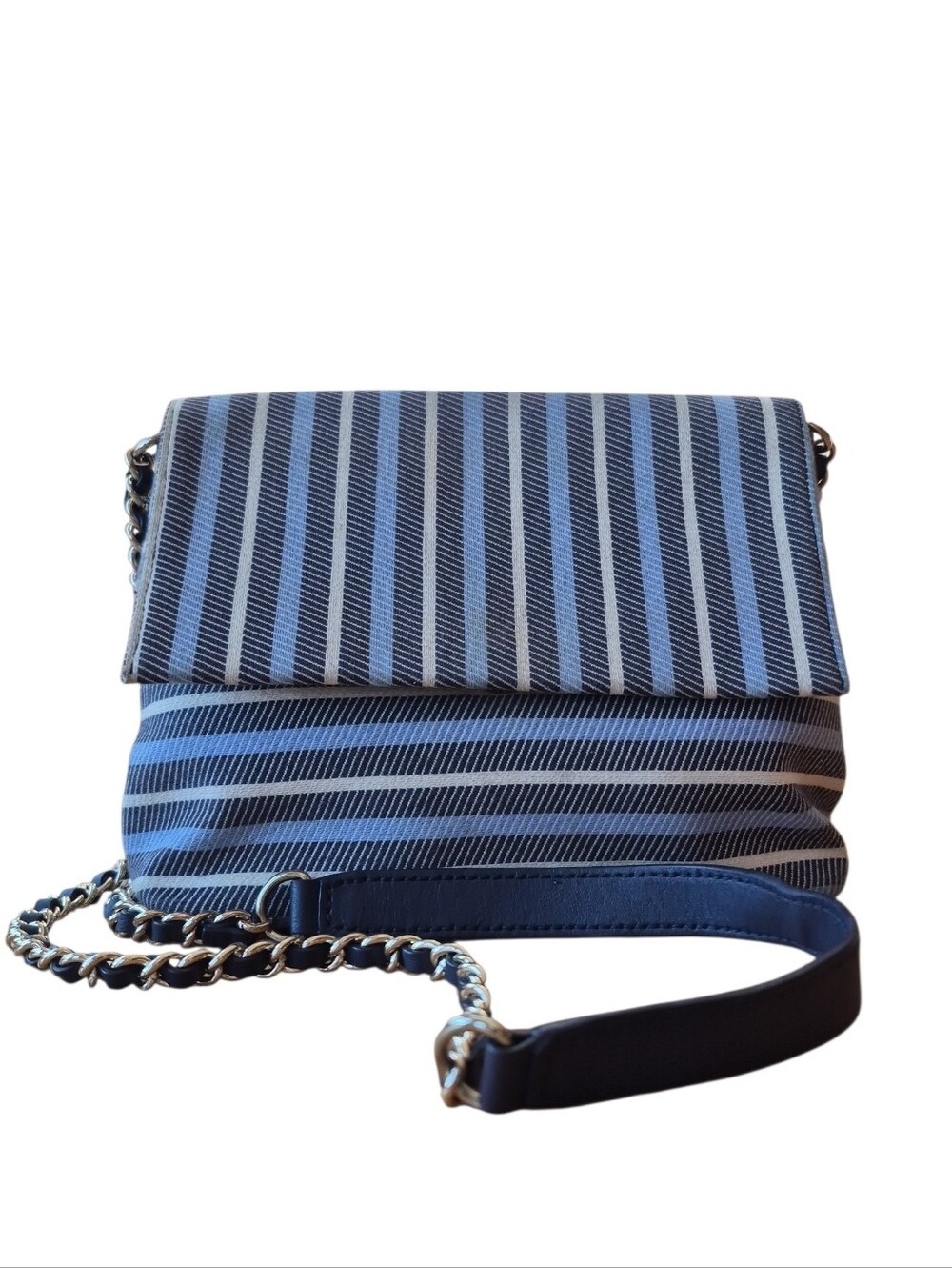 Talbots Envelope Bag Purse Blue Striped Shoulder Strap
